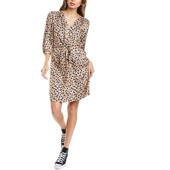 NWT Rebecca Taylor Silk Tie Front Cheetah Mini Dress Size 6 reg. $495 - Picture 1 of 9